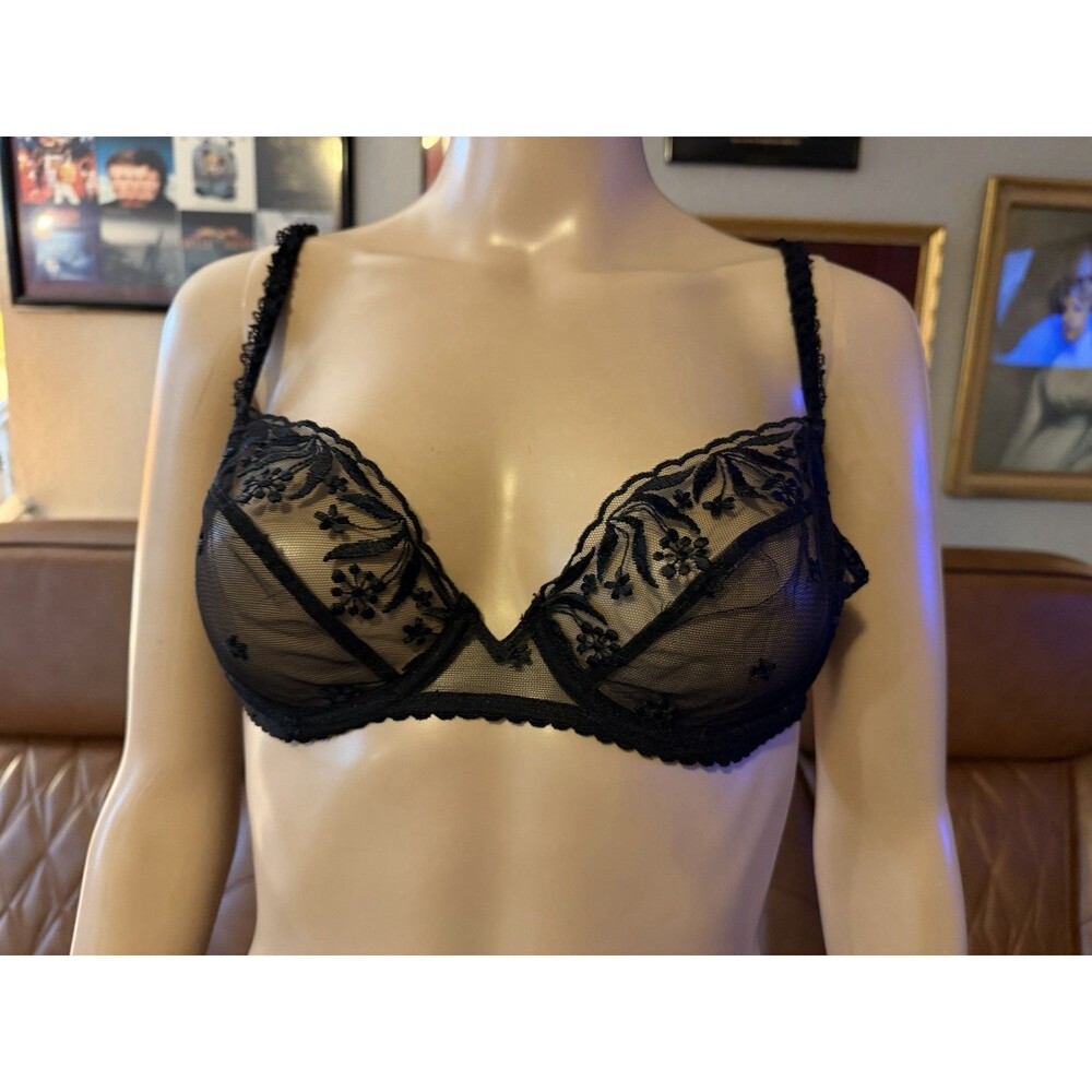 VTG Black Lace Floral Bra by Prima Boutique 34B  Underwire Made In France Sexy
